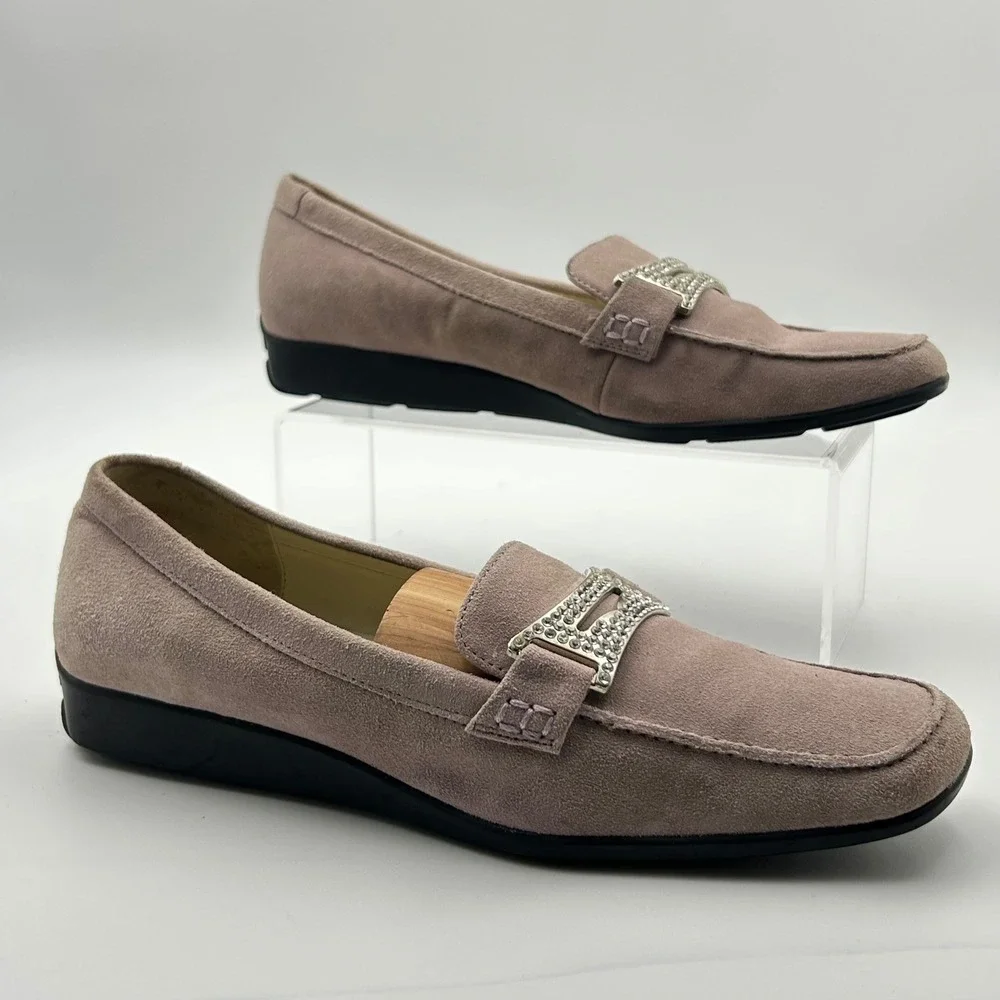 Daisy Fuentes Jenna Loafers Women 8 Lavender Suede Rhinestone Buckle Career Chic